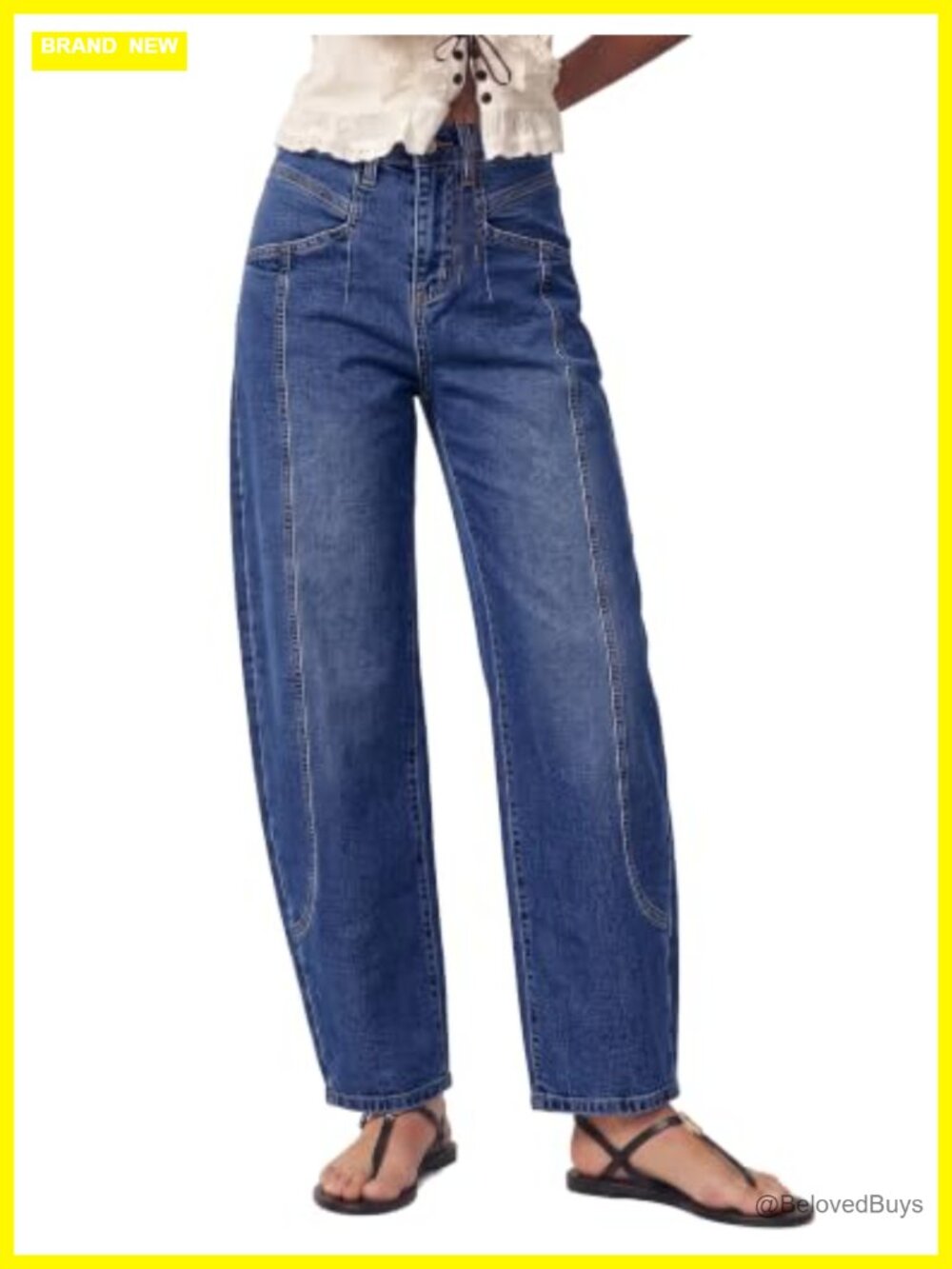 High Rise Barrel Jeans Womens Stretchy Ankle Denim Pants Tapered Relaxed Fit